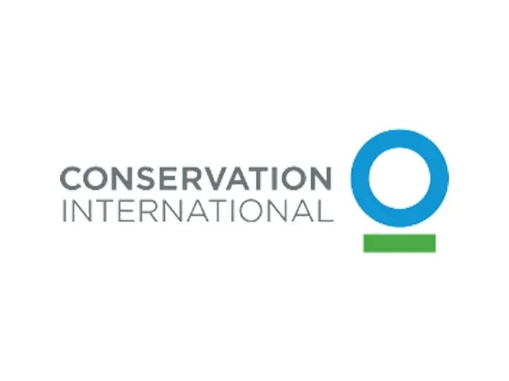 The logo features a blue circle above a green rectangle, accompanied by the text "CONSERVATION INTERNATIONAL" in a modern font, set against a white background.