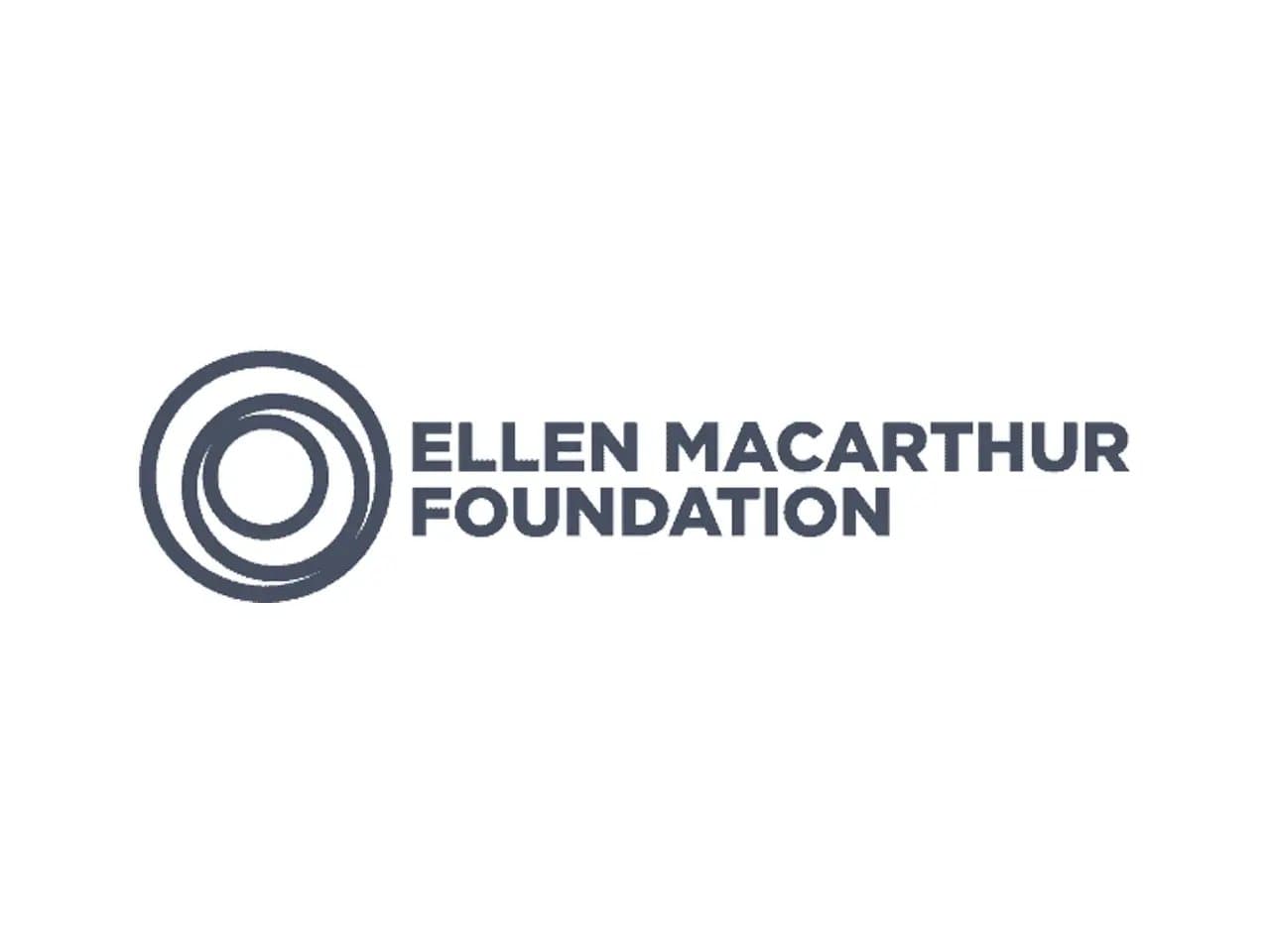 A logo composed of three concentric circles next to the text “ELLEN MACARTHUR FOUNDATION” in bold, dark blue font, set against a plain white background.