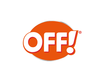 The logo features the word "OFF!" in bold white letters with an exclamation point in front of an orange oval. The background is black.