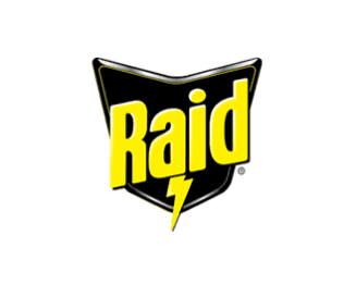 A shield-shaped logo features the word "Raid" in bold, yellow letters with a lightning bolt symbol, set against a black background.