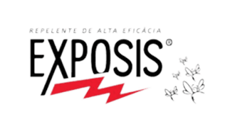 The image displays the text "REPELENTE DE ALTA EFICÁCIA EXPOSIS" with red zigzag lines and outlines of mosquitoes, suggesting a high-efficacy insect repellent product context.