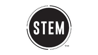 A black circle contains the white text "STEM," encircled by a broken line with a trademark symbol. The design is simple and modern, set against a plain white background.