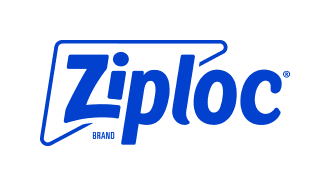 The logo displays the text "Ziploc" in bold, blue letters, surrounded by a stylized rectangle. Below "Ziploc," in smaller letters, is the word "brand." The background is white.