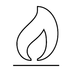A simple black outline of a flame stands above a horizontal line, symbolizing fire or heat in a minimalistic, abstract style against a plain white background.