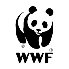 A stylized black and white panda face appears above the bold text "WWF" with a © and ® symbol, representing the World Wide Fund for Nature's logo against a plain background.