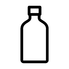 A simple line drawing of a bottle with a narrow neck and wide body, displayed on a plain white background. No text is present.