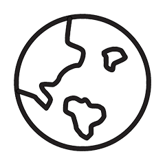 A simple black outline of Earth shows continents with minimal detail, floating against a plain white background.