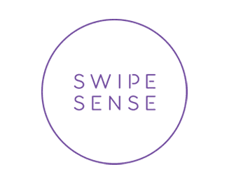 The text "SWIPESENSE" appears in circle, stylized letters against a transparent background.